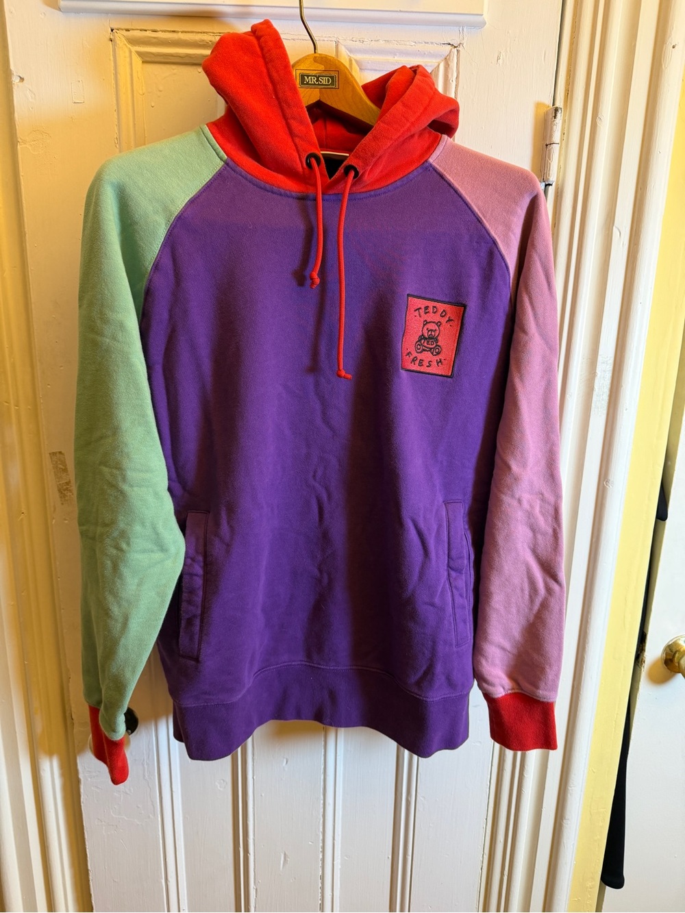 Teddy Fresh Colorblock Hoodie Men’s M Purple Red Pink Mint 100% Cotton
